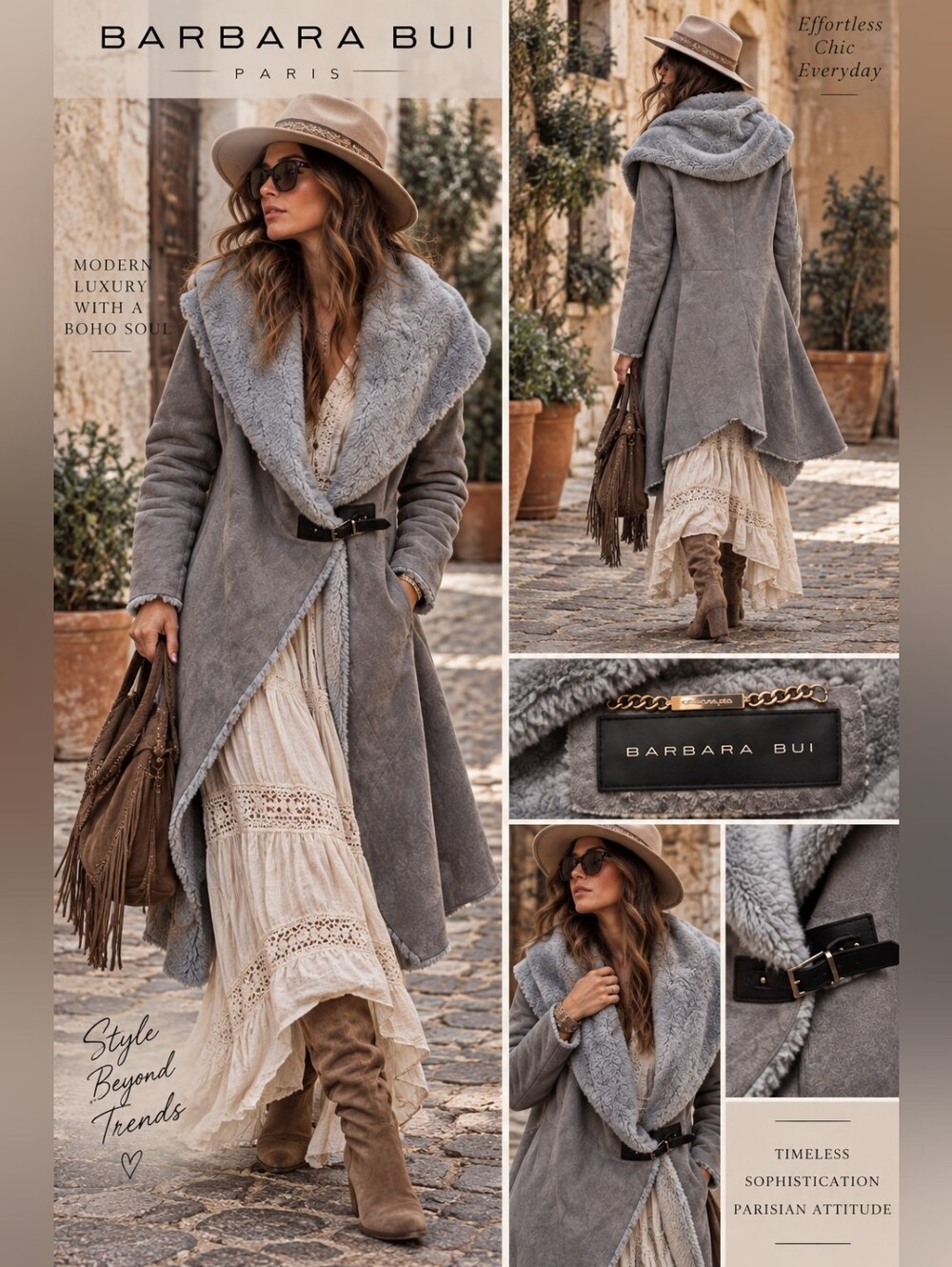 Barbara Bui Gray Genuine Lamb Shearling Suede Long Coat T1 US 4 S